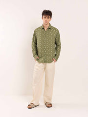 Olive Floral Printed Gauze Shirt